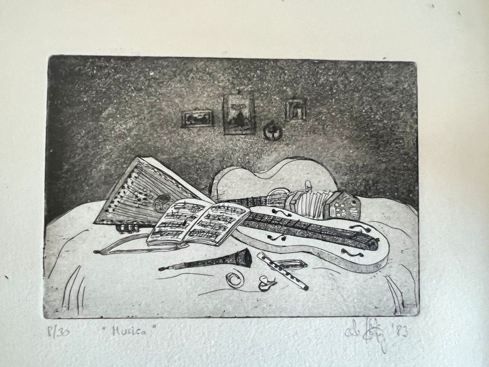 Bild Musik Bleistiftzeichnung Geige Gitarre 8/30 Musica Zeichnung in Würzburg
