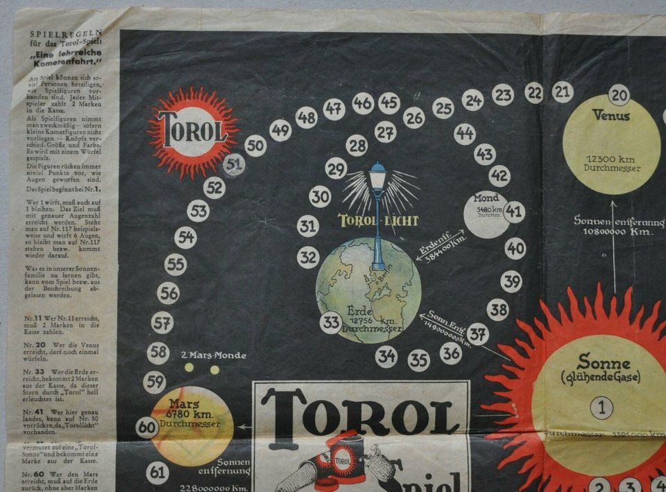 alte Werbung Torol-Spiel Eine lehrreiche Kometenfahrt Würfelspiel in Berlin
