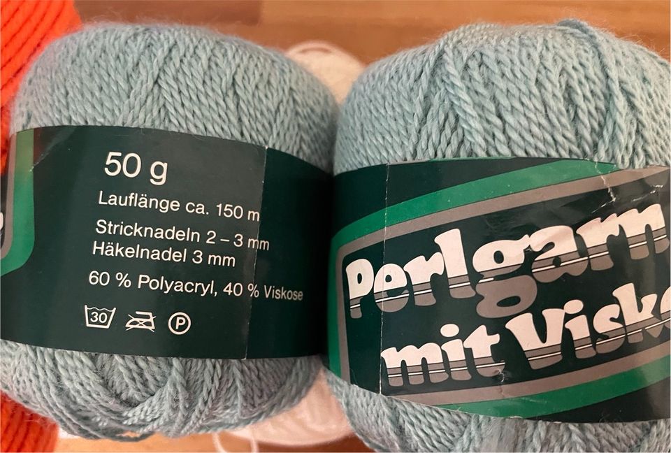 Acryl Viskose Garn Wolle Stricken Häkeln neu Orange weiß grün in Marl