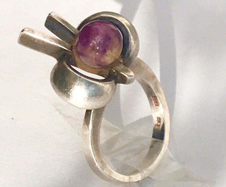 VOGEL Amethyst Ring 835 Silber FINNLAND Modernist 70s in München