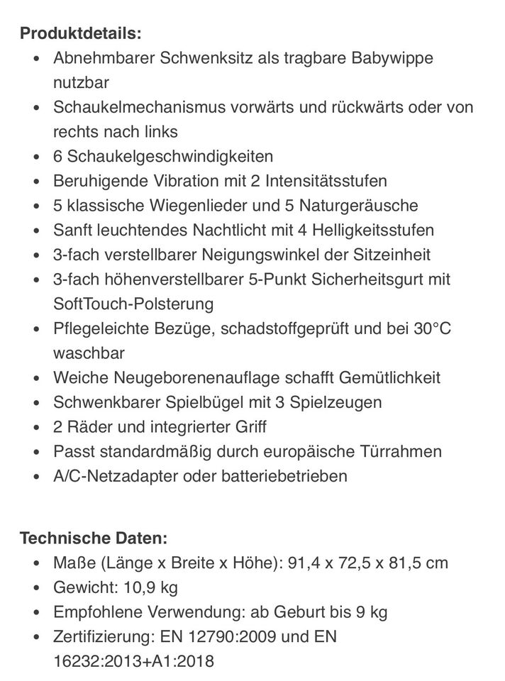 Joie Babyschaukel/ Babywippe elektrisch in Wietzen