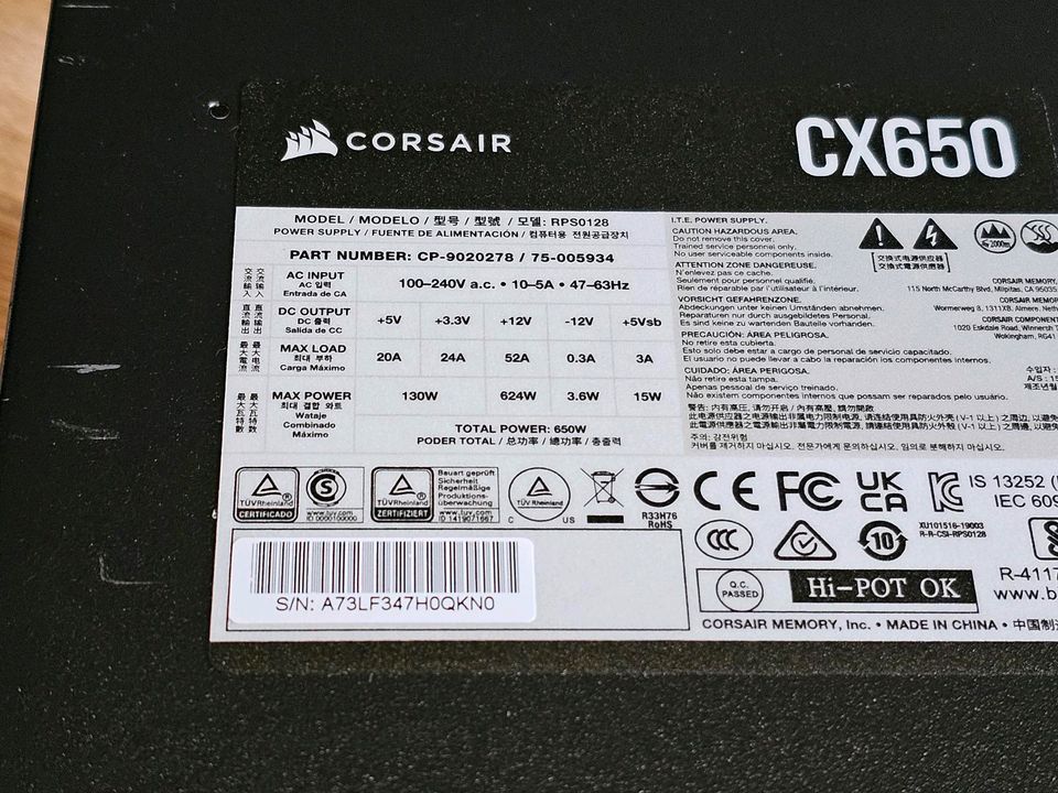 Corsair CX650 PC Netzteil 650 Watt / Neuwertig in Hamburg