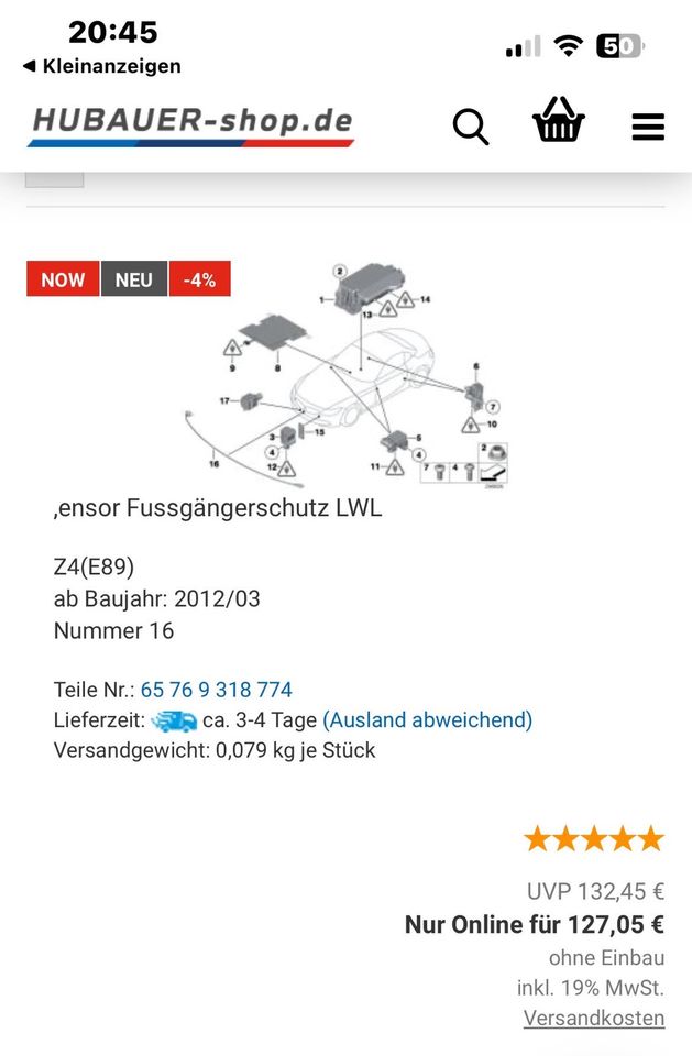 Sensor Fussgängerschutz BMW LWL e89 Z4 in Schrecksbach