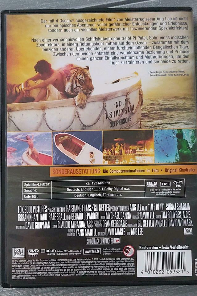 Life of Pi - Schiffbruch mit Tiger - DVD - Film - Kino in Großenwiehe