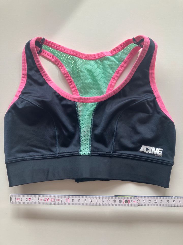 Sport BH, Bustier, gina tricot, Gr. M, Dunkelblau, Türkis, Pink in Rastede