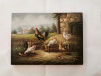 Gemälde H. Hoppe Ölgemälde auf Holz Bild Hühner Bauernhof Berlin - Köpenick Vorschau