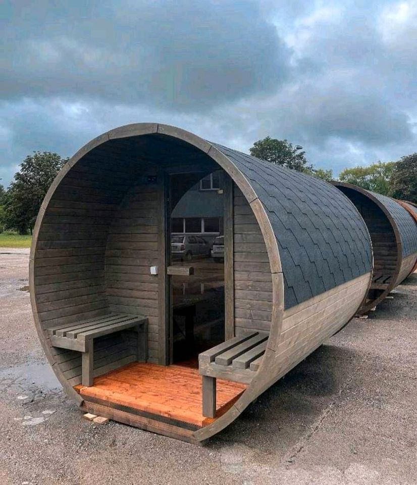 Fasssauna mit Holzofen Quadro Cube Gartensauna Außensauna in Neumünster