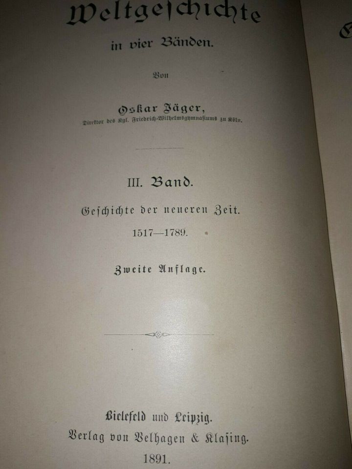 Weltgeschichte, 3 Band von O. Jäger von 1891 in Grafenau