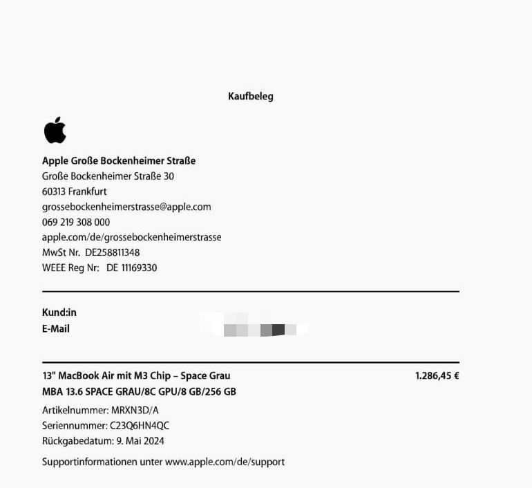 MacBook Air 13 8gb 256 RAM neu rechnung in Frankfurt am Main