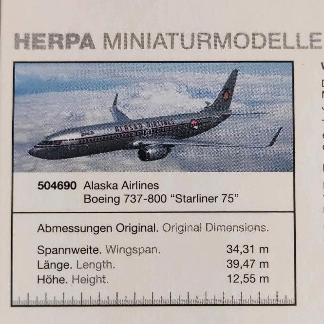 Herpa 504690 Boeing 737-800 "Starliner" Alaska Airlines 1:500 in Pliezhausen