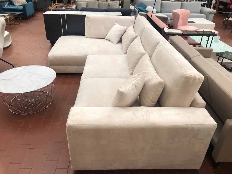 XXL Big Sofa mit Reclamiere, L-Form Garnitur Ecksofa Plüsch Creme in Bremen