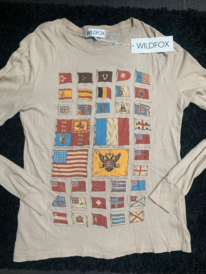 Neu Wildfox Damen T-Shirt Sweatshirt Flaggen langärmelige Größe S in Neuss