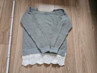 Grauer Strickpullover im Lagenlook mit Spitze Gr. S Hessen - Ginsheim-Gustavsburg Vorschau