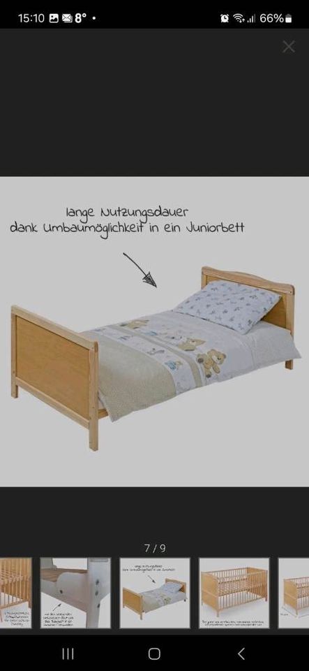 Babybett 140 x70 cm umbaubar mit neuer Matratze in Steinigtwolmsdorf