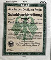 Anleihe 1922, Schuldverschreibg. 2.000 RM mit Zinsschein Oschersleben (Bode) - Oschersleben Vorschau