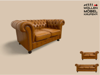 WMK # Hochwertiges & neuwertiges spätes Chesterfield Sofa mit dickem aber weichem gestepptem braunem Echtleder Bezug # 2er Sofa Couch Ledersofa Ledercouch Sitzgarnitur Leder Leather Stilmöbel Vintage Friedrichshain-Kreuzberg - Friedrichshain Vorschau