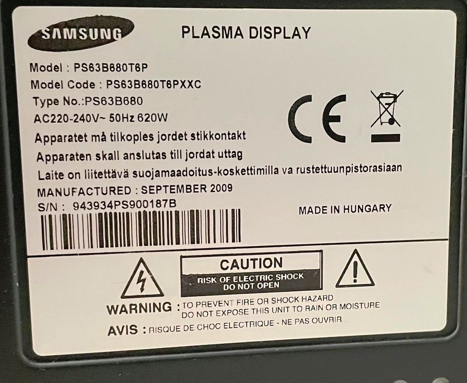 Samsung PS63B680 (63-Zoll-Plasma-Fernseher) 160 cm Fernseher in Neuffen