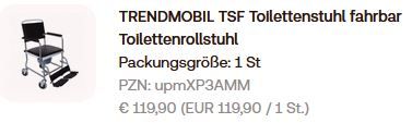 Toilettenstuhl Toilettenrollstuhl TSF Hilfsmtl.Nr. 18.46.02.0059 in Werben (Spreewald)