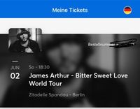 Ticket James Arthur- Bitter sweet love world tour Nordrhein-Westfalen - Sprockhövel Vorschau