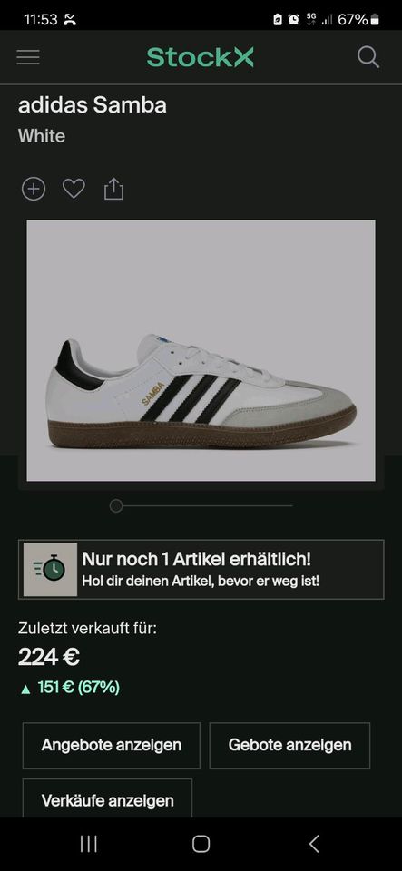 Adidas Samba weiß 44  UK9 1/2 in Neu-Isenburg