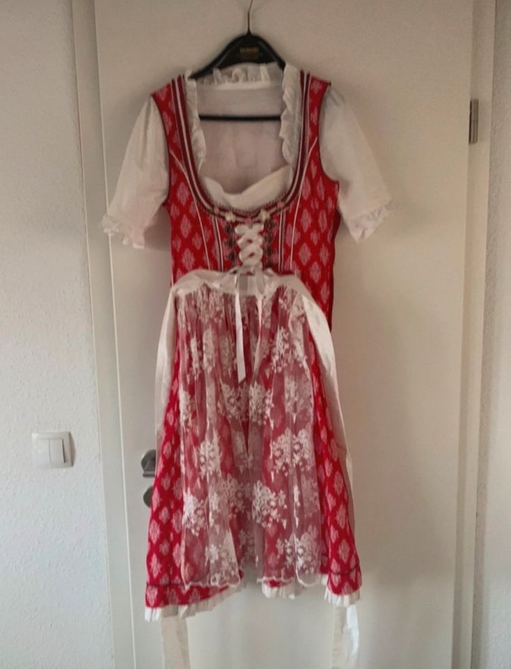 Dirndl Rot Weiß Bluse Schürze Größe 36 Kleid Oktoberfest Wiesn in Hemmingen