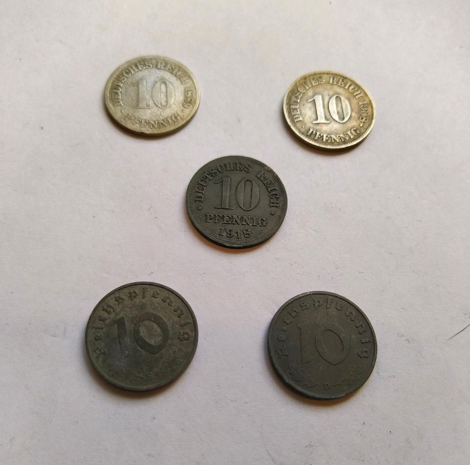 Münzen, Deutsches Reich, 10 Pfennig, 5 Stück in Hünxe