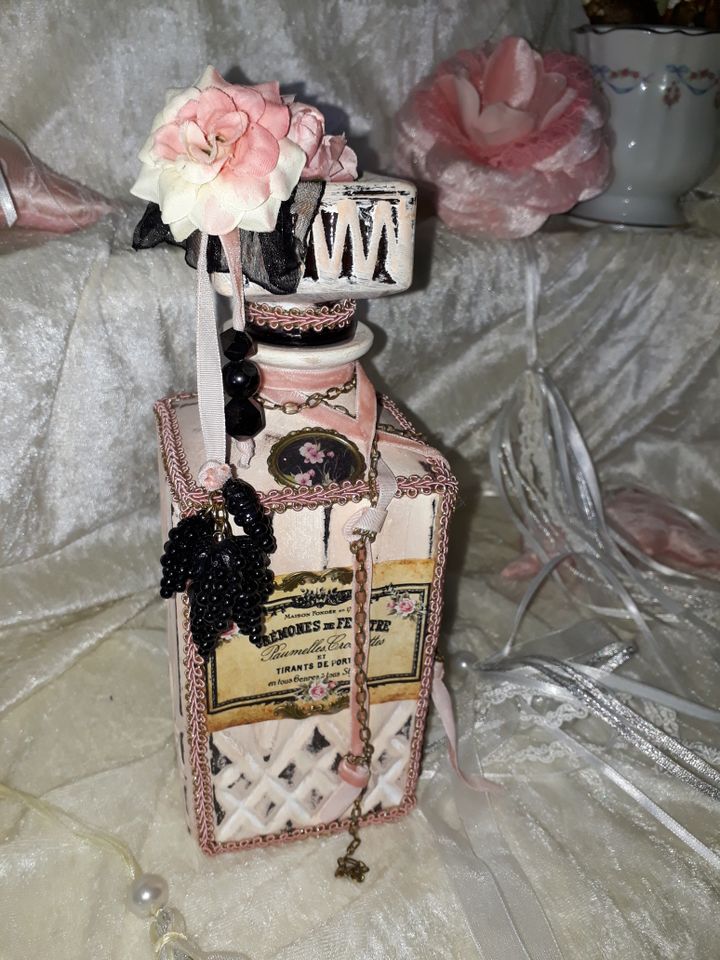 Shabby Chic Deko Flasche Karaffe rosa Handarbeit TOP rosa in Recklinghausen