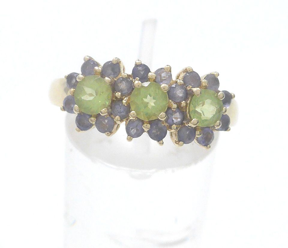 Blüten Ring, Goldring mit Amethysten und Peridoten, 585er Gold in Fürth