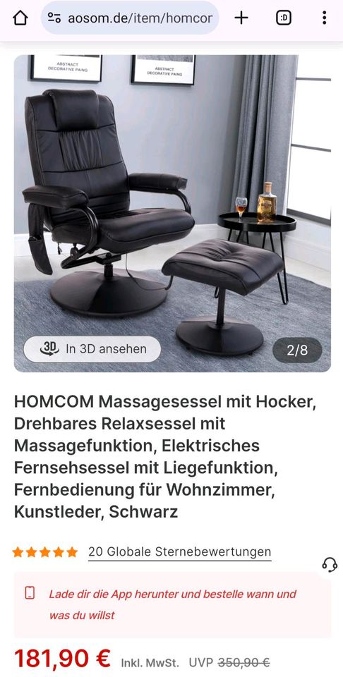 Massagesessel , Schwarz, Kunstleder,von Homcom , wie neu ! in Backnang