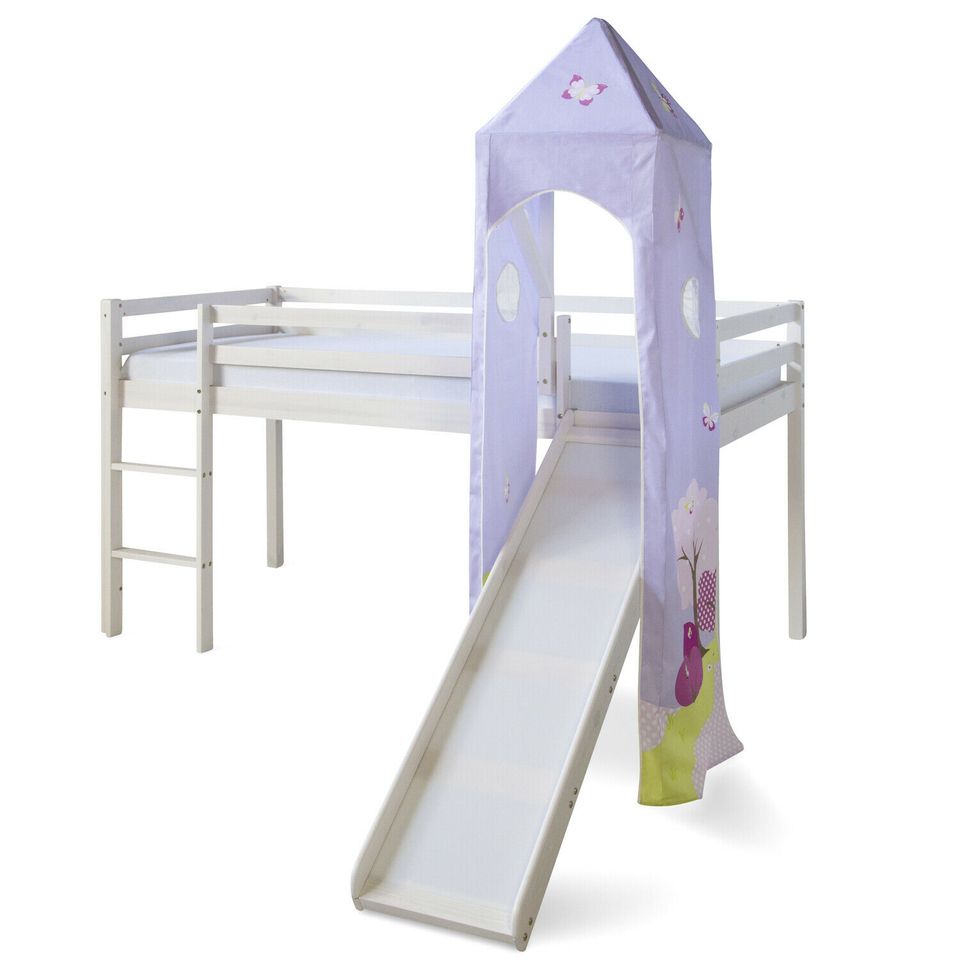 Hochbett Kinderbett Stockbett 90x200 cm Holz Turm Vorhang VB185€* in Magdeburg