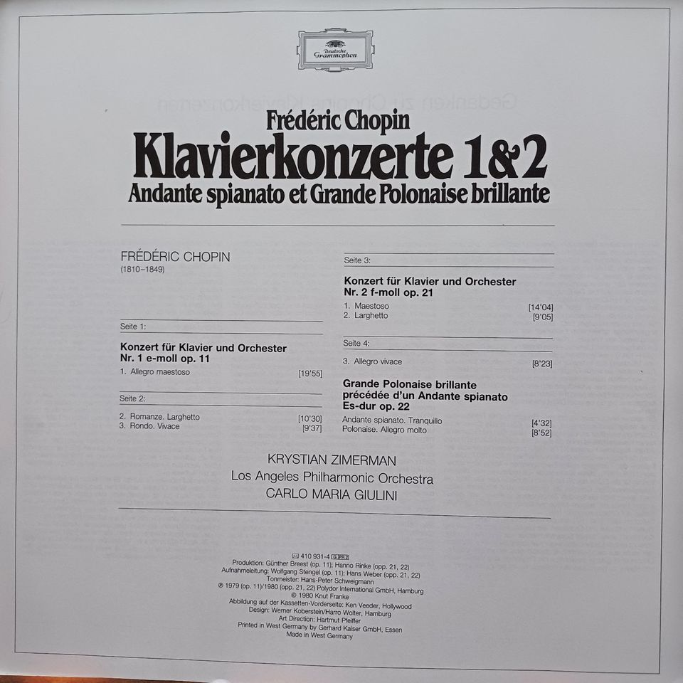 FRÉDÉRIC CHOPIN "Klavierkonzerte 1&2, K.Zimmerman (LP/Vinyl,1980) in Centrum