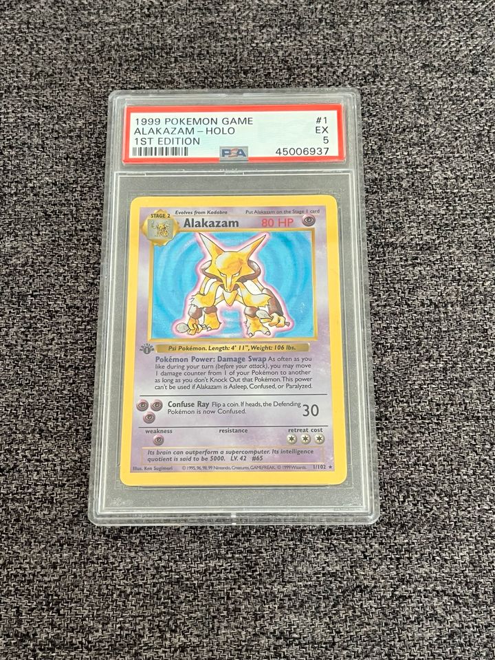 Pokemon Karte Alakazam Simsala 1. Edition Base Set Shadowless PSA in München