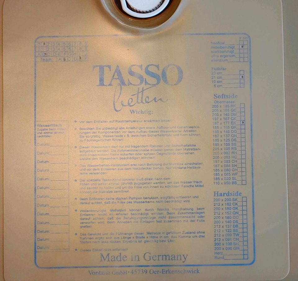 Original Tasso-Wasserkernmatratze, mittelberuhigt mit Gratiszubeh in Magdeburg