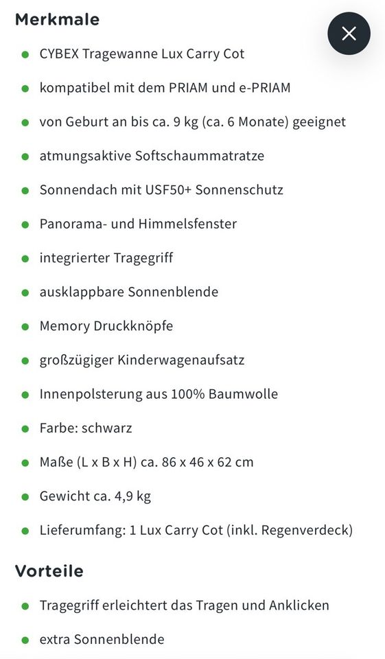 Cybex Tragewanne für den Kinderwagen Priam in Köln