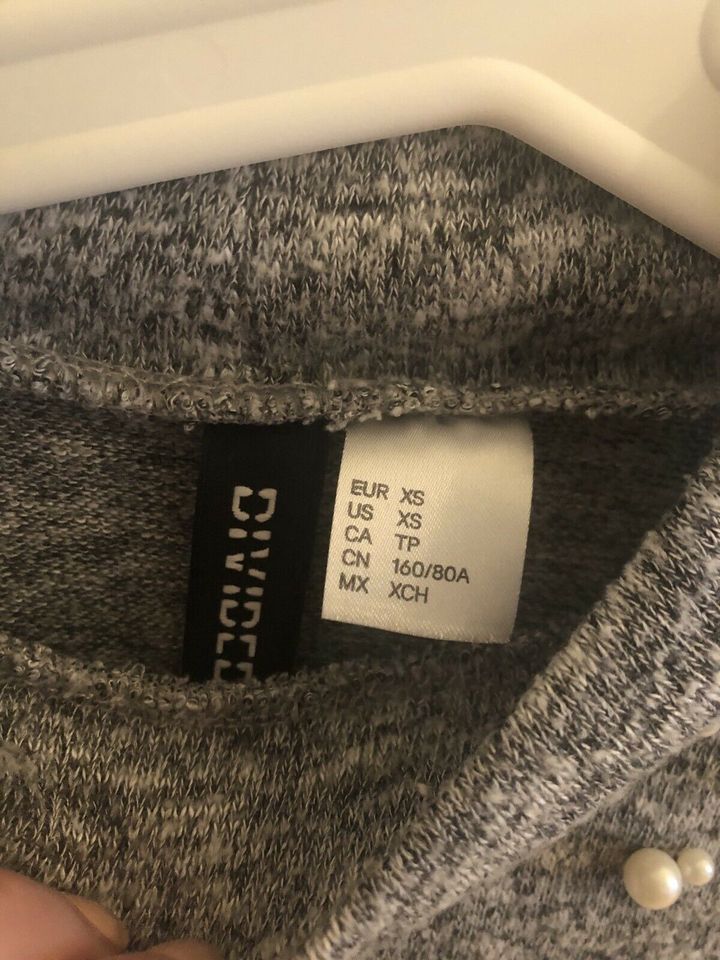 Grauer Turtleneck Pulli Oberteil mit weißen Perlen H&M in Schellweiler