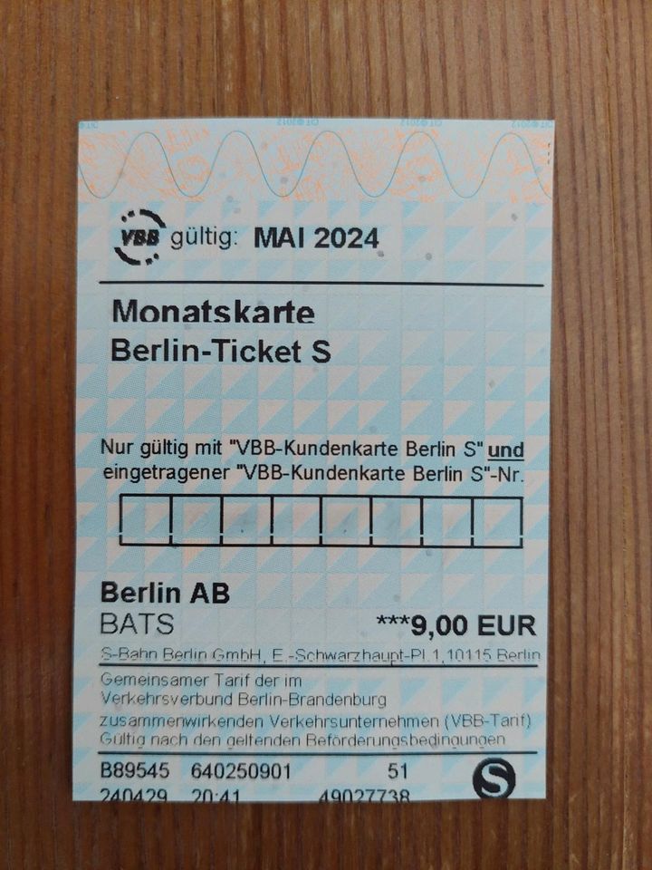 Berlin Ticket S Mai 2024 Monatskarte Monatsticket in Berlin