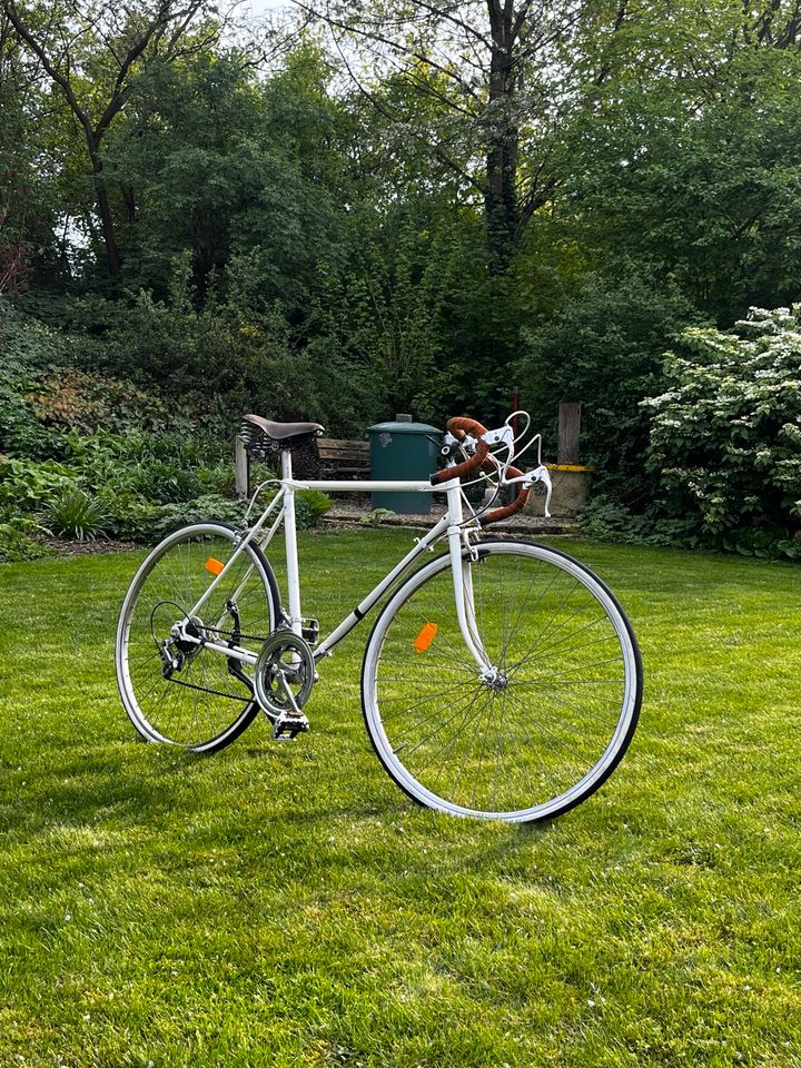 Vintage Rennrad - metallic weiß x Leder - Brooks Sattel - Fahrrad in Edemissen