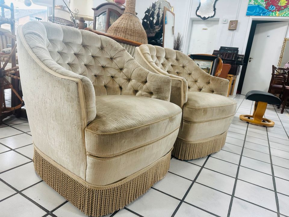 sofa garnitur sessel 3tlg beige creme chesterfield vintage 1950 in Rodenberg
