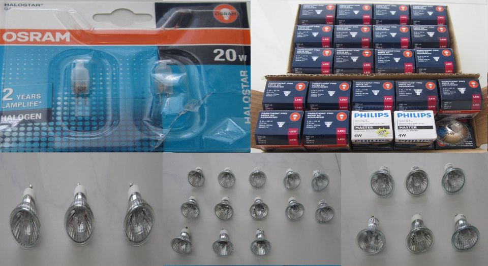 Lampen G4, GU5,3, GU10 20, 28, 35, 50 W, Osram, Philips, Halogen in Sinsheim