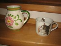 Krug Vase handbemalt große Tasse mit Katzenmotiv wie neu Bayern - Ruderting Vorschau