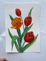 Aquarell Bild Tulpen Blumen 10x15cm Rheinland-Pfalz - Mainz Vorschau