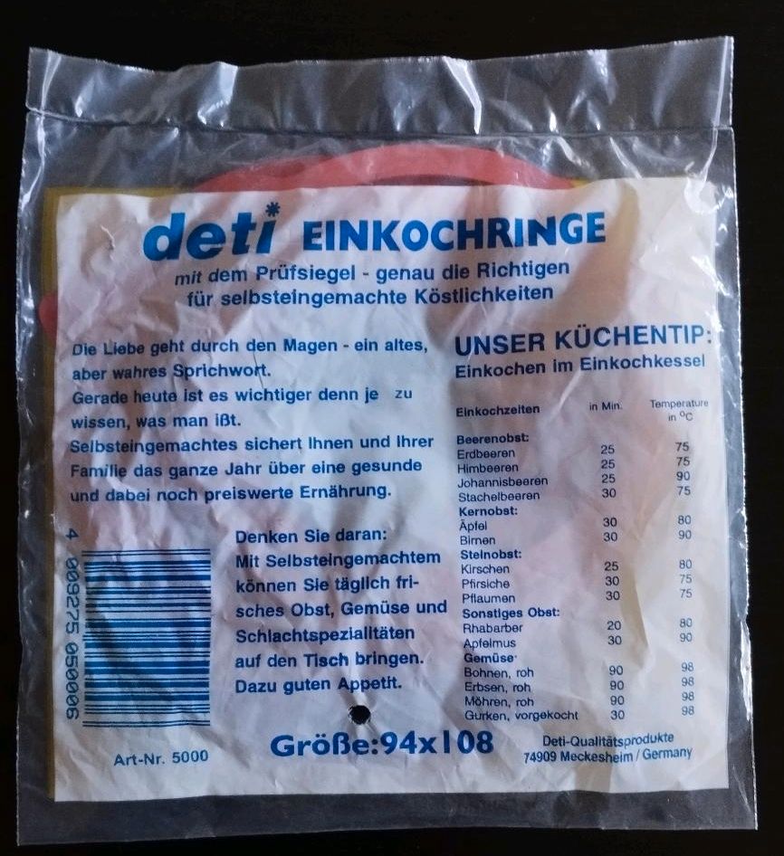 Einkoch Ringe Deti OVP 94*108 für bspw. Weck-Gläser in Rieden a. Forggensee