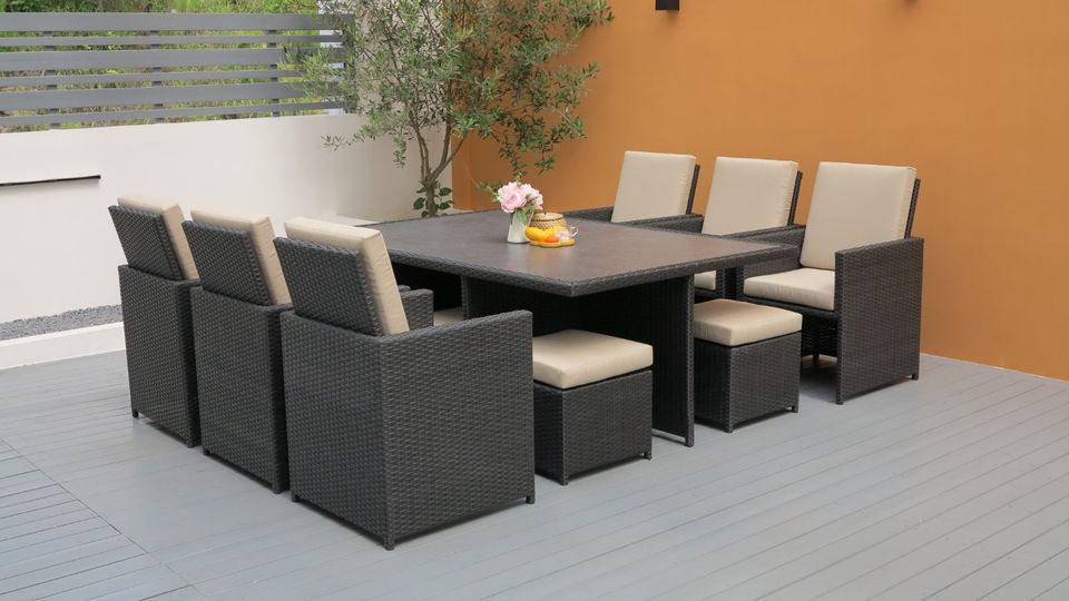 Rattan Sitzgarnitur "Cube" schwarz 6 Personen Gartenmöbel in Nordrhein