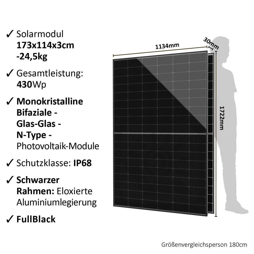 Solarpanel430W Bifacial 2xGlas NTopcon Photovoltaik PV Solarmodul in Bad Oeynhausen