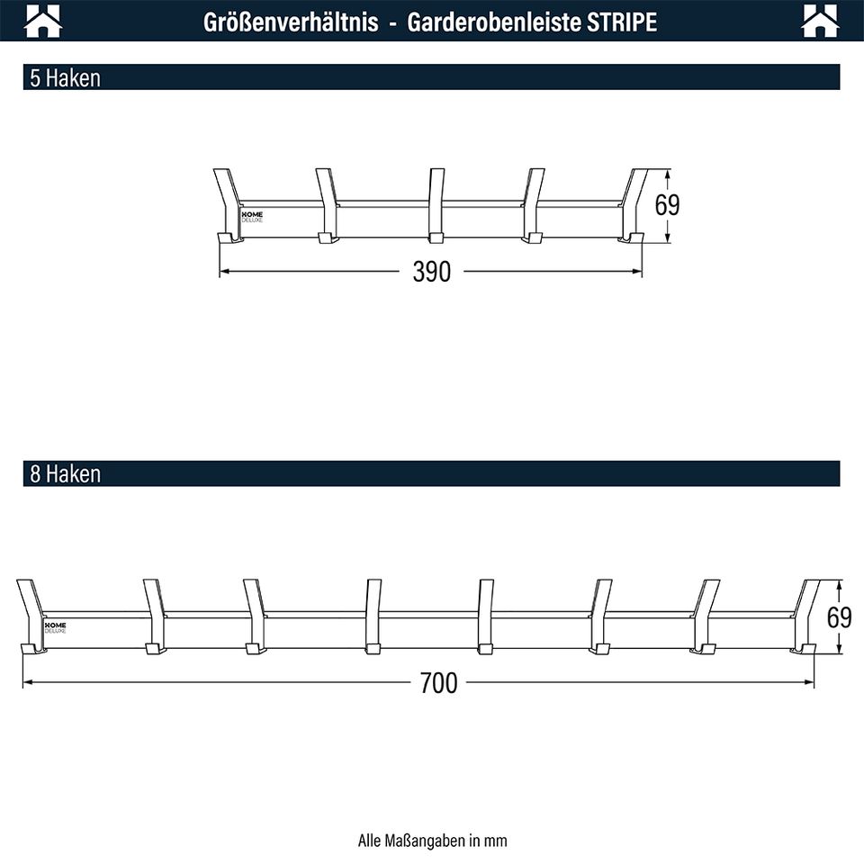 Garderobenleiste STRIPE inkl. Haken, Magnete und Bilderregal in Lübbecke 