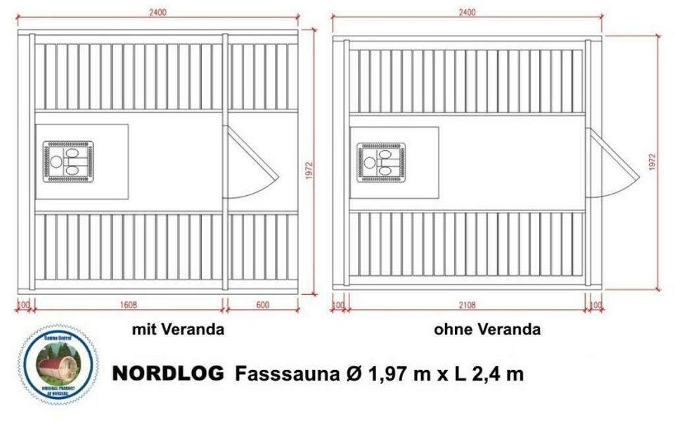 NordLog Fasssauna Ø 1,97 x L 2,4 m Gartensauna Tonnensauna Sauna in Frankfurt am Main