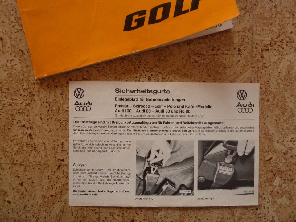 VW Golf 1 Betriebsanleitung mit Einlegeblatt Bedienungsanleitung in Nittel