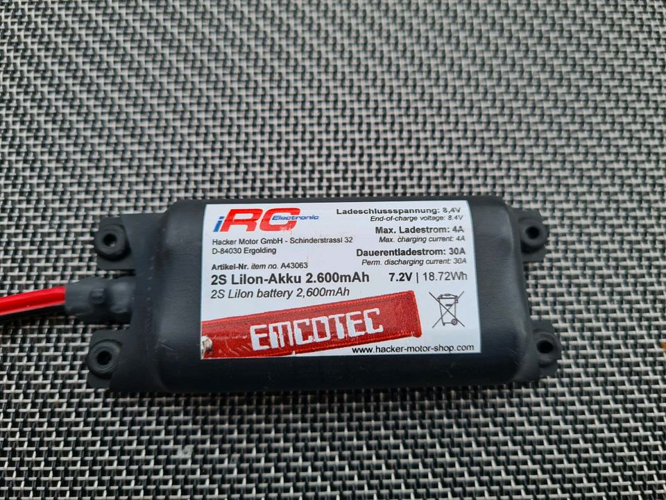 EMCOTEC LiIon Akku 2s 2600mAh Empfänger Hacker Jeti MultiplexLipo in Schneckenlohe