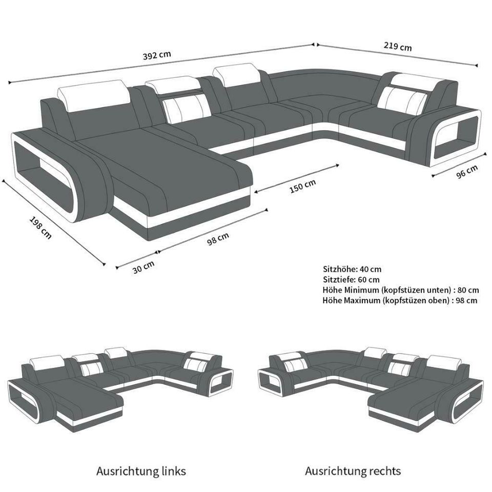 Ledersofa Ravenna L Form Ecksofa mit Ottomane LED Design Couch in Berlin