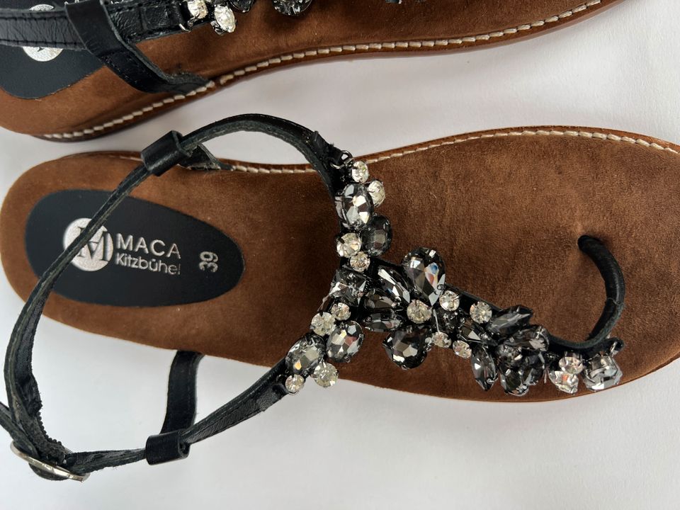 MACA KITZBÜHEL Sandalen Gr. 39 gefaste Steine Bling Bling Leder in Hamburg